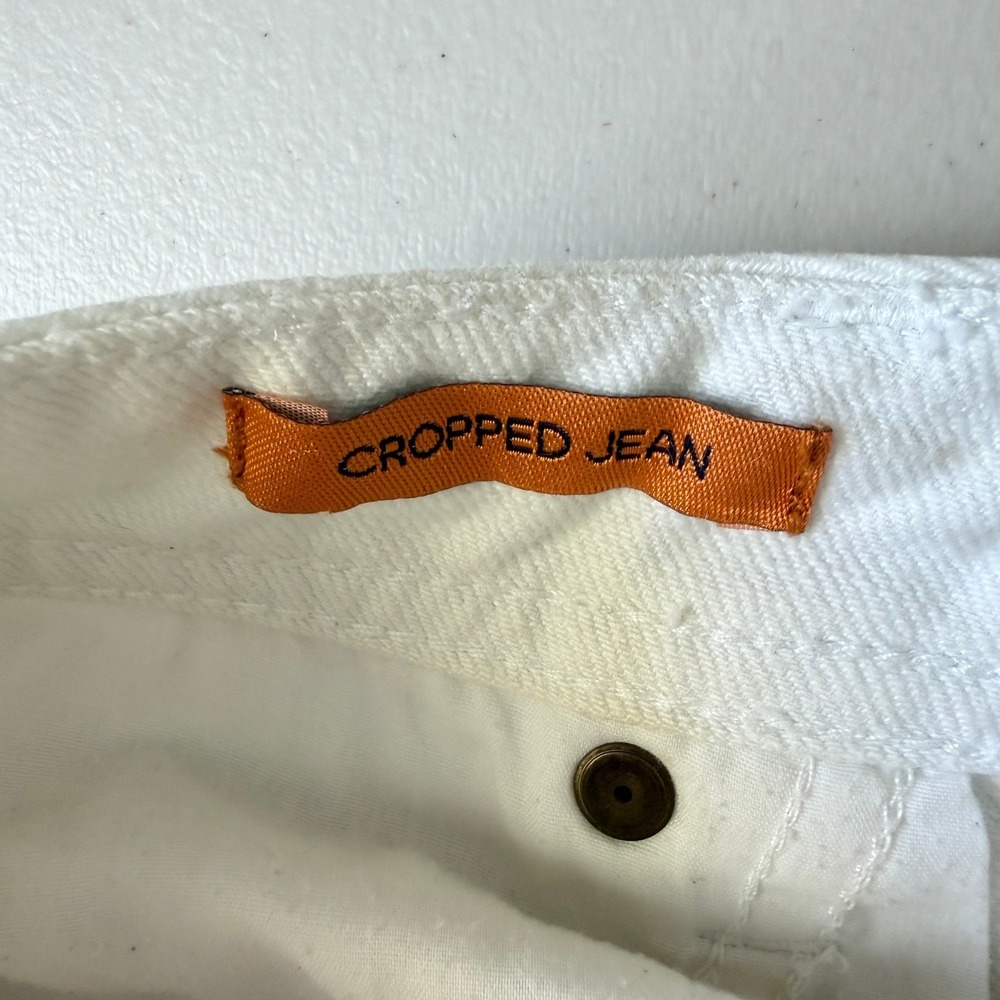 Tory Burch White Cropped Jeans‎ Embroidered Logo Back Pockets Size 28 - Picture 8 of 12